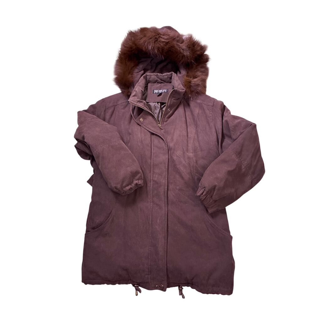 Bromley Sport Women’s Leather Jacket Medium Real Fox Fur Trim Vintage Brown